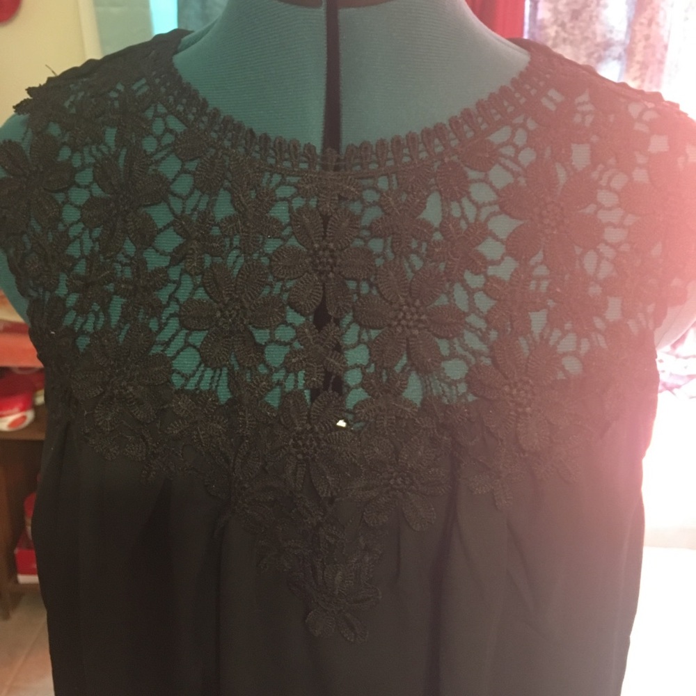 Black lace inset blouse w/back bow tie.